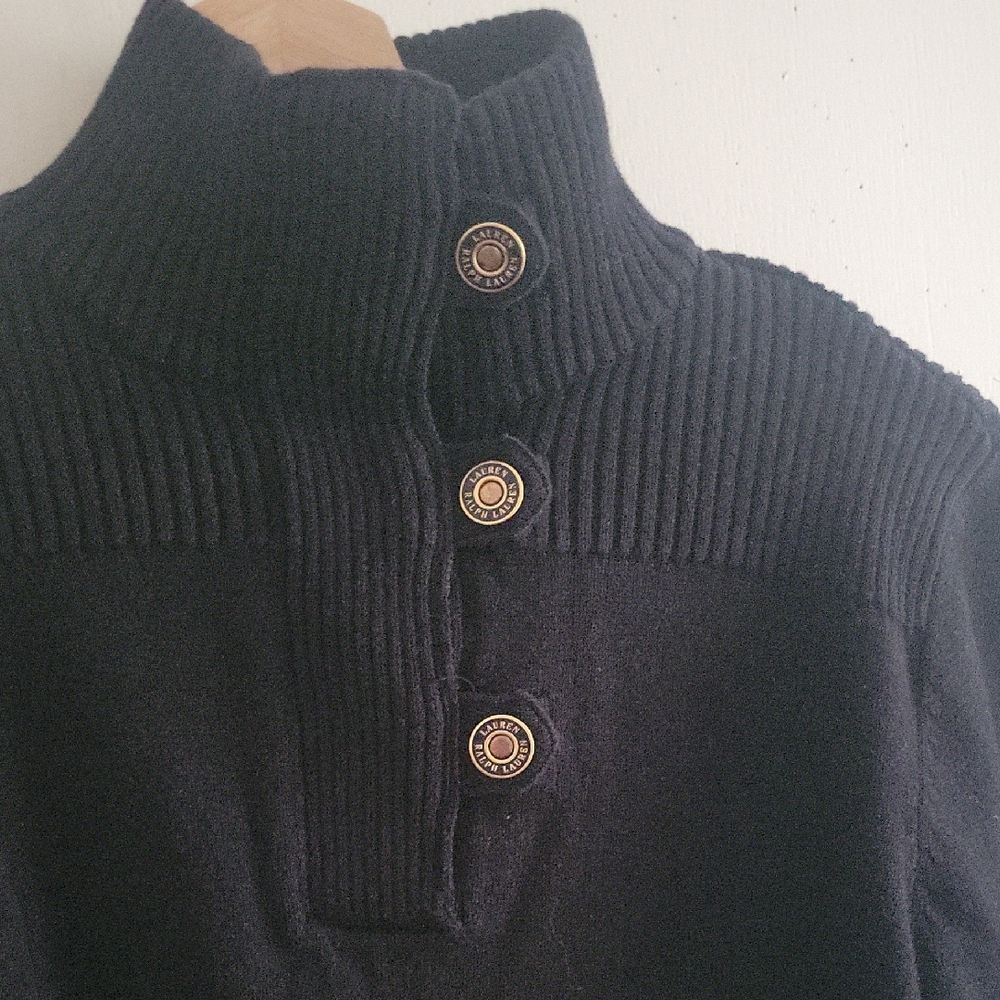 Lauren Ralph Lauren Black Sweater with Brass Buttons Medium